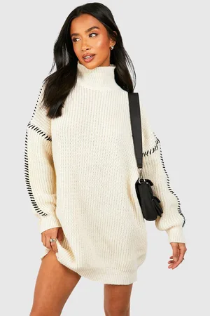 Boohoo Womens Petite Contrast Stitch Jumper Dress - - L