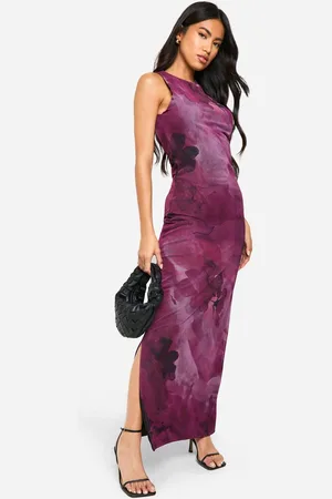 Boohoo Womens Floral Print Mesh Racer Neck Maxi Dress - - 14