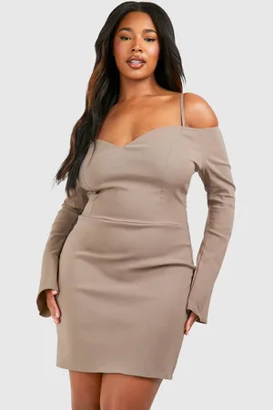 Boohoo Womens Plus Bengaline Off The Shoulder Long Sleeve Mini Dress - - 26