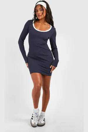 Boohoo Womens Premium Contrast Rib Scoop Neck Bodycon Dress - - 18