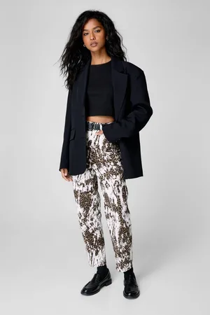 NASTY GAL Womens Leopard Print Straight Leg Jeans - - XS