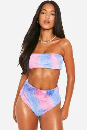 Boohoo Womens Tie Dye Crinkle High Waisted Bikini Brief - - 8
