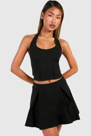 Boohoo Womens Pocket Detail Halterneck Top & Pleated Mini Skirt - - 16