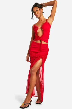 Boohoo Womens Ruffle Ruched Mesh Maxi Skirt - - 16