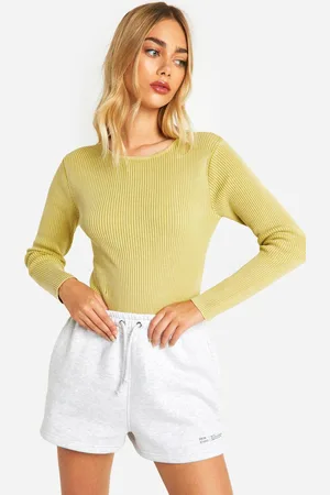 Boohoo Womens Acid Wash Rib Knit Bodysuit - - 16