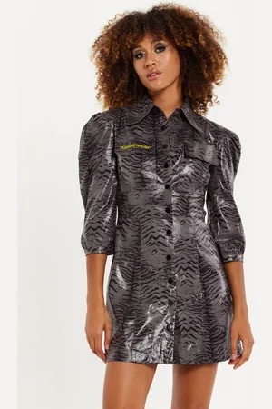House of Holland Womens Mini Dress Wet Look Zebra Stripe - 10
