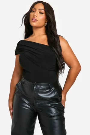 Boohoo Womens Plus Ruched Side Ruch Bardot Bodysuit - - 26