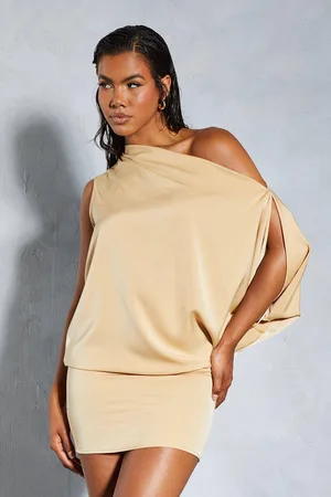 MissPap Womens Satin Off Shoulder Asymmetric Bodycon Mini Dress - - 10