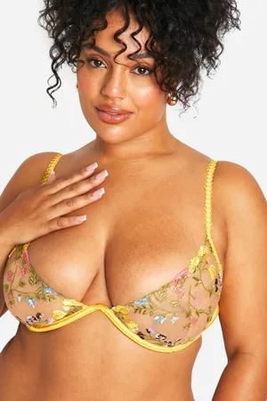 Boohoo Womens Floral Embroidered Plunge Fuller Bust Balcony Bra - - 34F