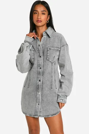 Boohoo Womens Petite Seam Detail Fitted Denim Shirt Dress - - 8