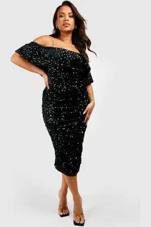 Boohoo Womens Plus Sequin Off The Shoulder Midi Dress - - 18