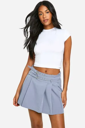 Boohoo Womens Tall Pleated Buckle Belt Mini Skirt - - 16