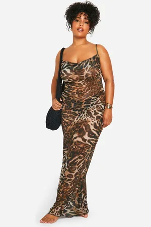 Boohoo Womens Plus Leopard Cowl Neck Maxi Beach Dress - - 20