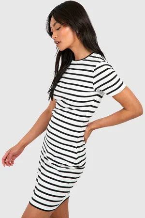 Boohoo Womens Premium Super Soft Short Sleeve Stripe Bodycon Mini Dress - - 8