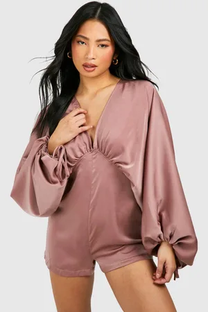 Boohoo Womens Petite Matte Satin Extreme Sleeve Playsuit - - 12