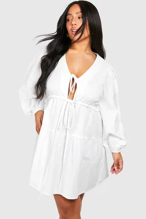 Boohoo Womens Plus Woven Tie Detail Long Sleeve Skater Dress - - 24