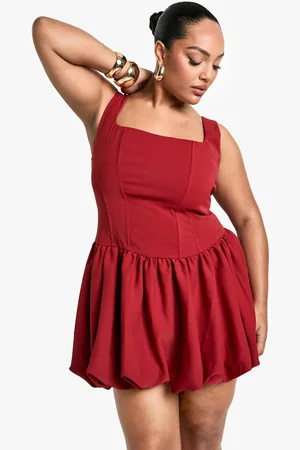 Boohoo Womens Plus Square Neck Pleated Skater Dress - - 28