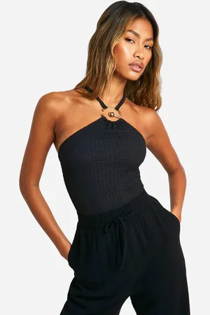 Boohoo Womens Textured Crinkle One Shoulder Ring Detail Bodysuit - - 10