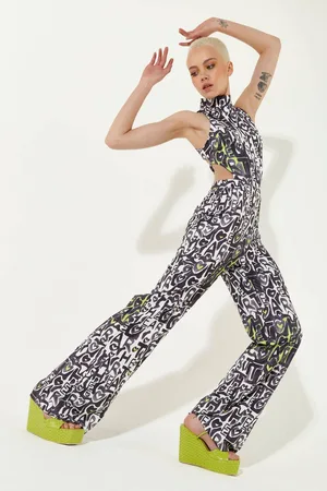 House of Holland Womens Abstract Print High Neck Jumpsuit With A Cut Out Back - - 16