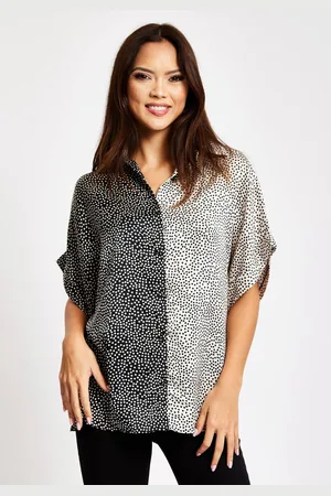 Liquorish Womens Monochrome Polka Dot Print Shirt With Short Sleeves - - 12
