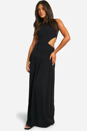 Boohoo Womens Linen Look Cold Shoulder Cut Out Midaxi Dress - - 16