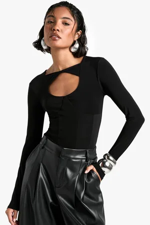 Boohoo Womens Tall Twist Detail Double Layer Slinky Long Sleeve Bodysuit - - 8