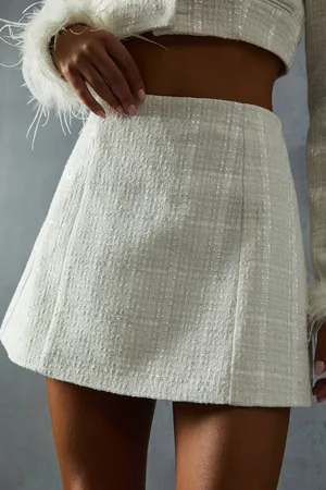 MissPap Womens Boucle High Waist A-line Mini Skirt - - 8