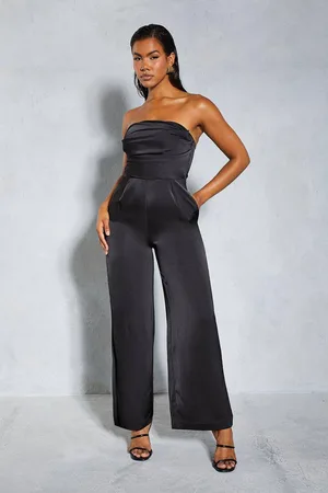MissPap Womens Satin Bandeau Ruched Bust Straight Leg Jumpsuit - - 8