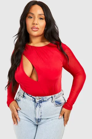 Boohoo Womens Plus Keyhole Mesh Sleeve Bodysuit - - 20