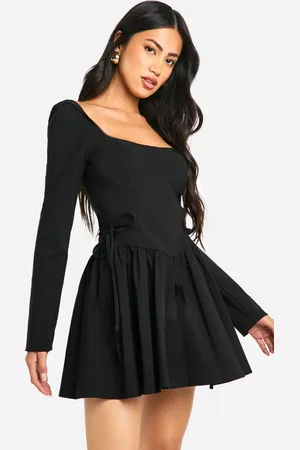 Boohoo Womens Long Sleeve Tie Waist Skater Mini Dress - - 16