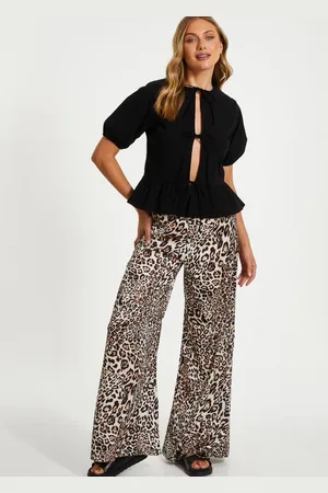 Quiz Womens Stone Leopard Print Woven Trousers - - S