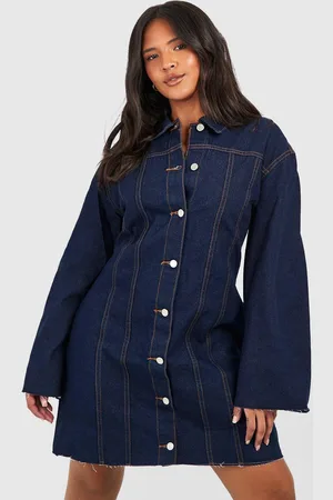 Boohoo Womens Plus Raw Hem Denim Shirt Dress - - 18