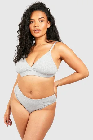 Boohoo Womens Plus Ribbed Triangle Bralet & Brief Set - - 18