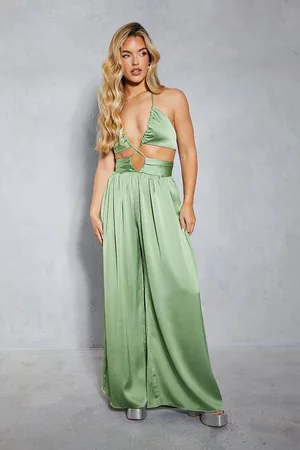 MissPap Womens Textured Satin Strappy Cut Out Jumpsuit - - 16