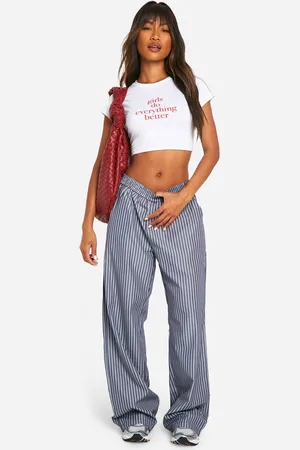 Boohoo Womens Elasticated Waist Pinstripe Straight Leg Trouser - - 16