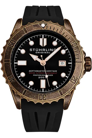 Stuhrling Swiss Automatic Depthmaster Heritage Diver Watch With rotating Bezel and silicone band Water Resistance up to 200 Meters - - One Size
