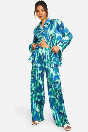 Boohoo Womens Abstract Plisse Wide Leg Trousers - - 6