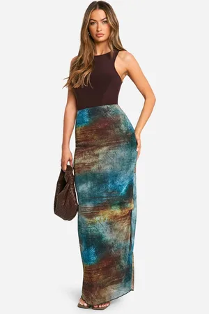 Boohoo Womens Smudge Print Mesh Maxi Skirt - - 10