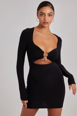 Pink Vanilla Womens Gold Trim Slinky Cut Out Dress - - L