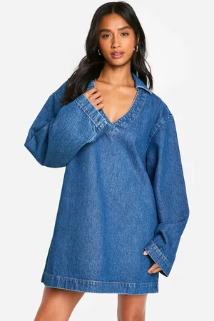 Boohoo Womens Petite Flare Sleeve Denim Shift Dress - - 8