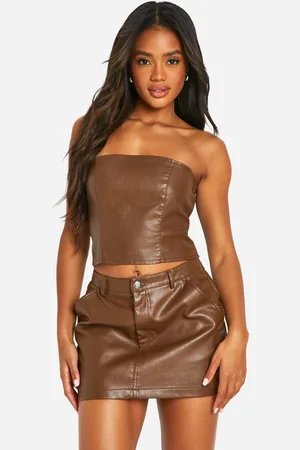 Boohoo Womens Faux Leather Bandeau Corset Top - - 16