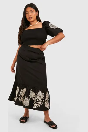 Boohoo Womens Plus Woven Embroidery Midaxi Skirt - - 16