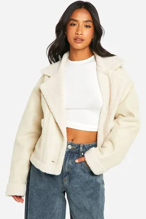Boohoo Womens Petite Borg Lined Faux Suede Jacket - - 10