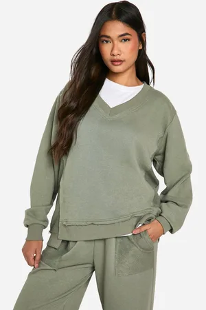 Boohoo Womens Reverse Loopback Pannelled V Neck Sweatshirt - - M