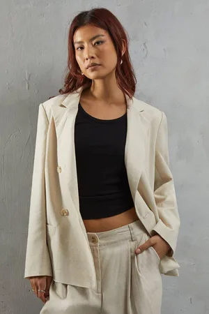 warehouse Womens Linen Double Breasted Relaxed Blazer - - 6