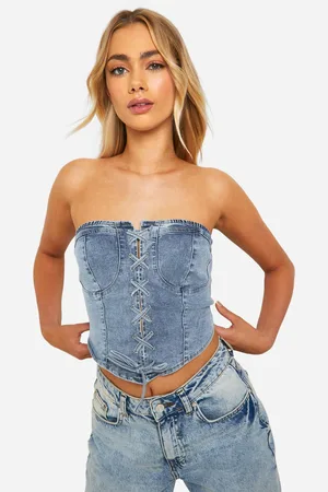 Boohoo Womens Lace Up Cup Denim Corset Top - - 10