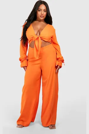 Boohoo Womens Plus Woven Knot Front Long Sleeve Jumpsuit - - 26