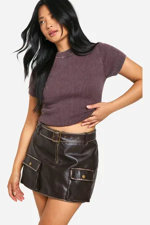 Boohoo Womens Petite Faux Leather Pocket Detail Mini Skirt - - 14