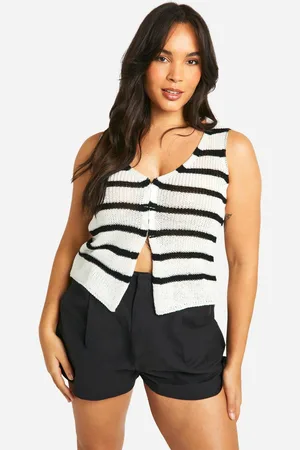 Boohoo Womens Plus Stripe Hook And Eye Knitted Waistcoat - - 28