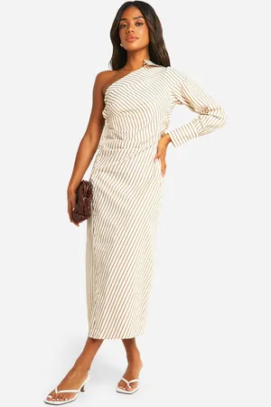 Boohoo Womens Stripe Asymmetric Shirt Midaxi Dress - - 18